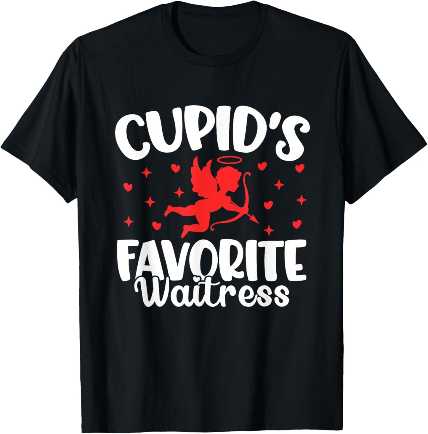 Cupid's Favorite Waitress Valentine’s Day Funny Server T-Shirt - T-Shirt | Black