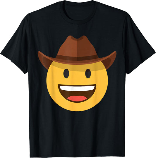 Funny Emoticon Cowboy Howdy Hat Happy Face T-Shirt - T-Shirt | Black