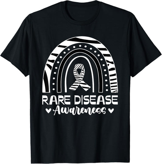 Rare Disease Awareness Rainbow Zebra Ribbon T-Shirt - T-Shirt | Black