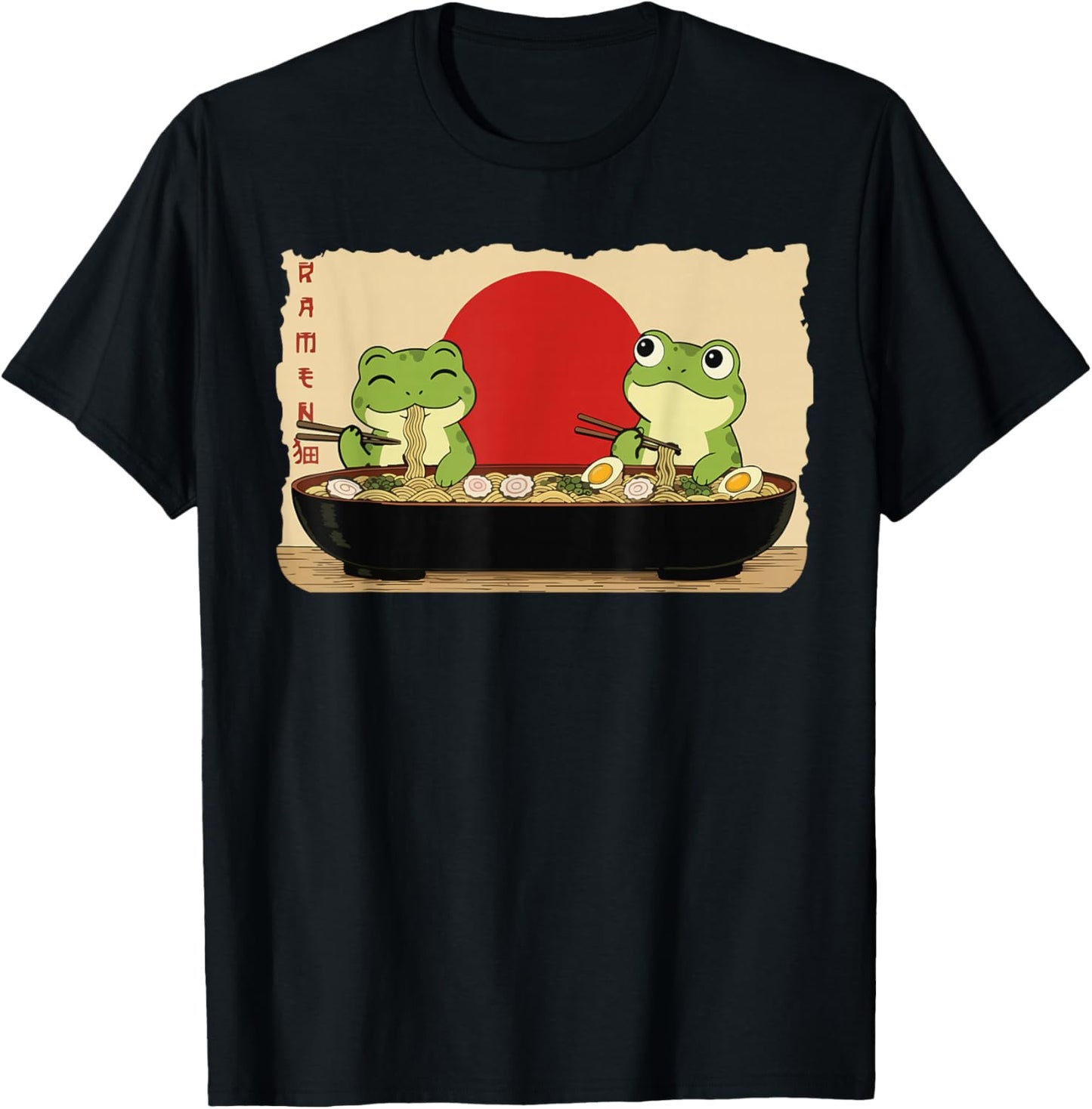 Anime Frog Ramen Japanese Funny Frog Graphic Anime T-Shirt - T-Shirt | Black