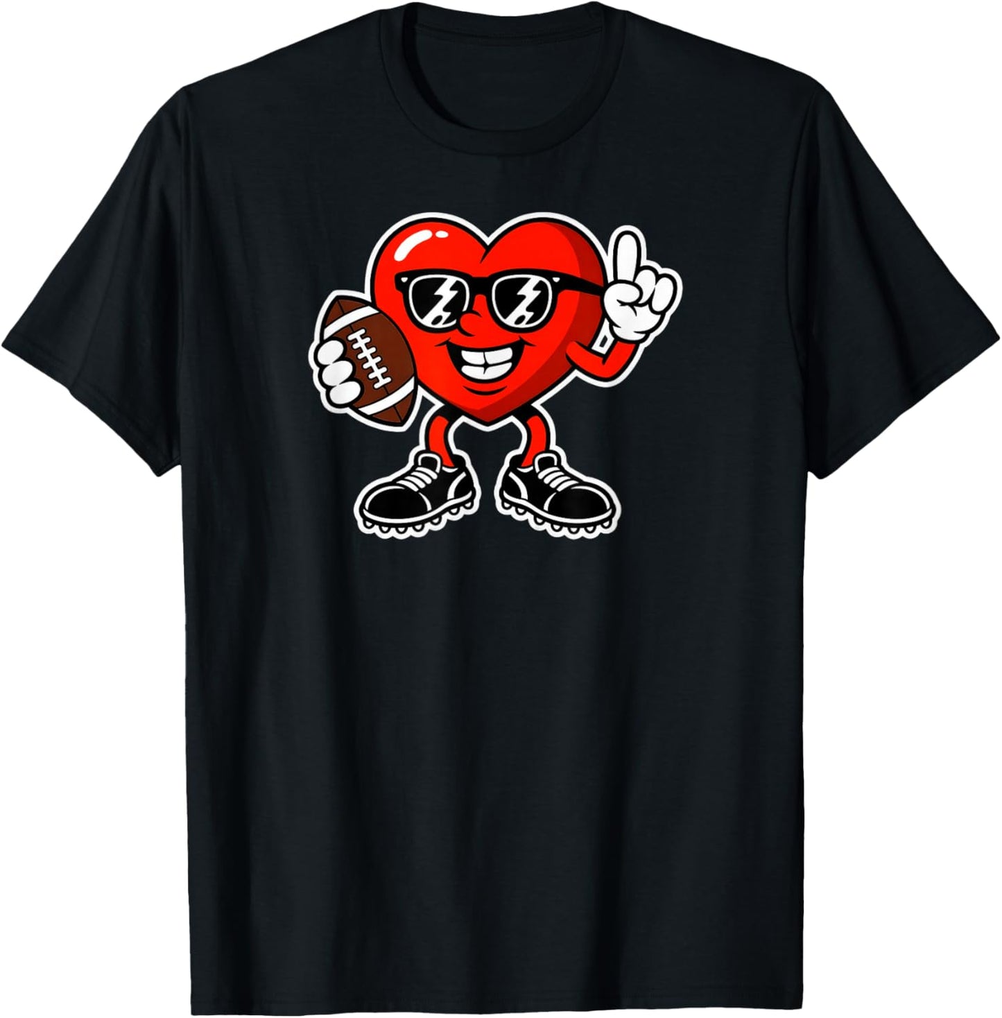 Valentine Heart Playing Football T-Shirt - T-Shirt | Black