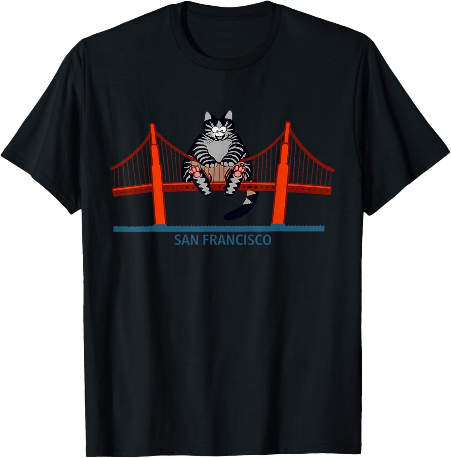San Francisco Cat Golden Gate Bridge Funny Book Lover T-Shirt - T-Shirt | Black