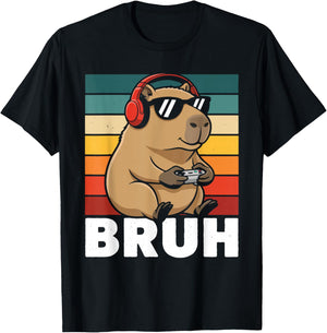 Funny Gaming Capy Bruh Teens Youth Kids Meme Rodent Lovers T-Shirt - T-Shirt | Black