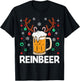 Funny Reinbeer WineDeer Beer Wine Matching Couples Christmas T-Shirt - T-Shirt | Black