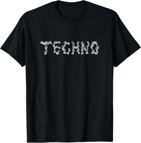 Techno Liquid Abstract Fluid Aesthetic Y2K Streetwear T-Shirt - T-Shirt | Black