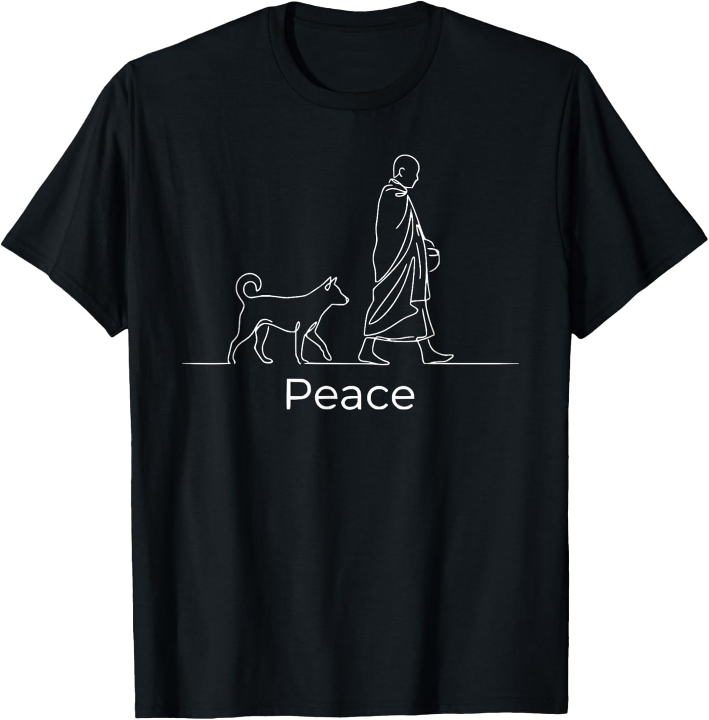 Peace Minimalist Zen Art Walk for Peace Monks with Aloka Dog T-Shirt - T-Shirt | Black