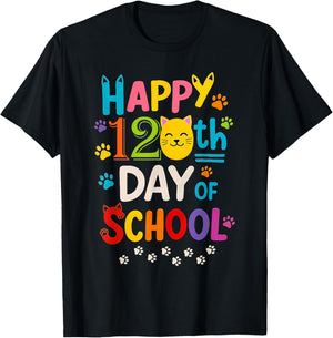120th Day of School 120 Days of Pawsome Cat Paws Boys Girls T-Shirt - T-Shirt | Black