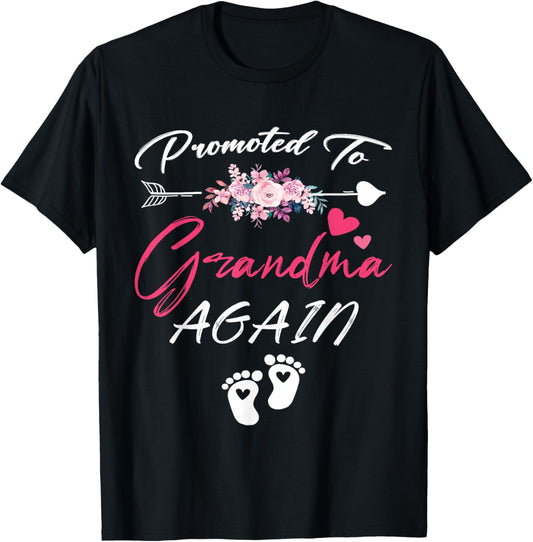 Funny Promoted to Grandma Again Soon to Be A Grandma Again T-Shirt - T-Shirt | Black