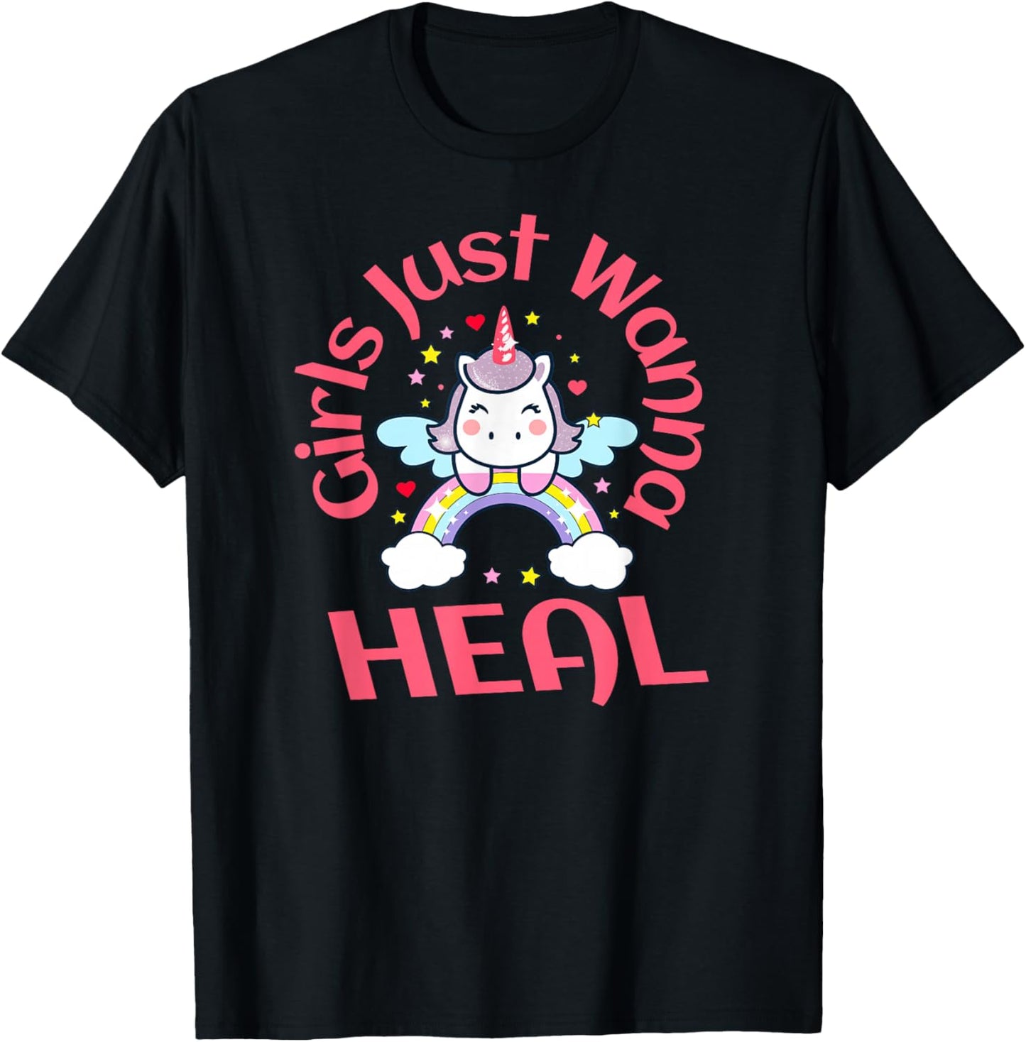 Girls Seeking Wellness Cute Unicorn Rainbow Wellness Vibes T-Shirt - T-Shirt | Black