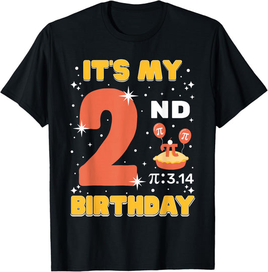 It's My 2nd Birthday Pi Day Math 2 Years Old Kids Girls Boys T-Shirt - T-Shirt | Black