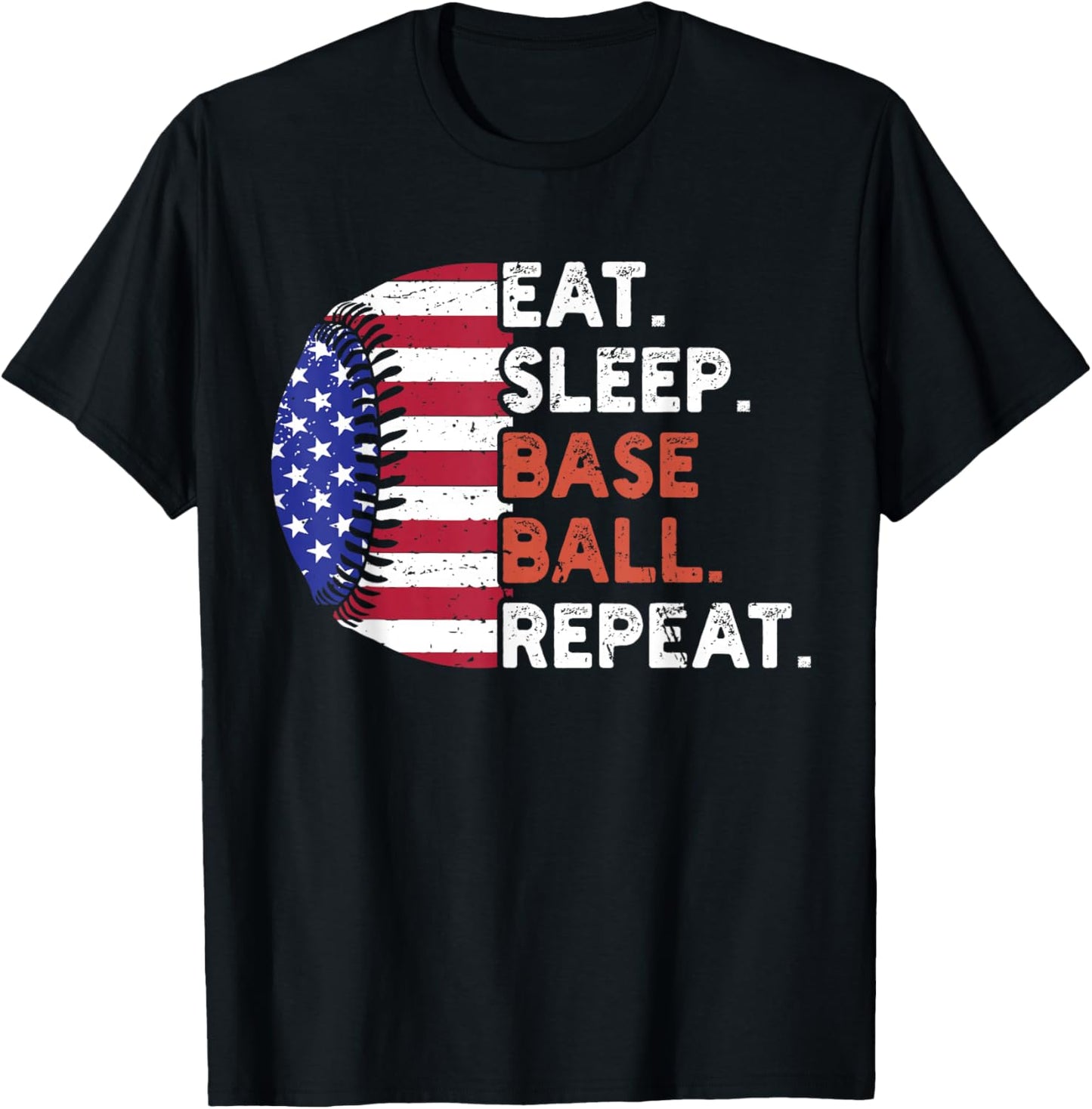 Eat Sleep Baseball Repeat Baseball Player Funny Baseball T-Shirt - T-Shirt | Black