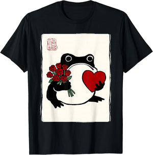Grumpy Frog Japanese Men Women Kids St. Valentine's Day T-Shirt - T-Shirt | Black