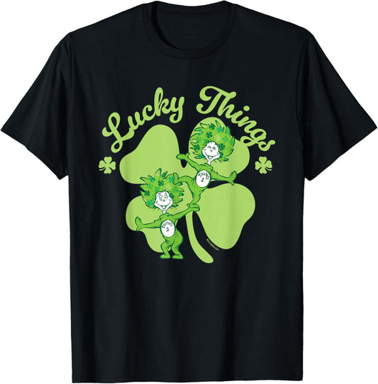 Dr. Seuss Thing 1, Thing 2 Lucky Things Officially Licensed T-Shirt - T-Shirt | Black
