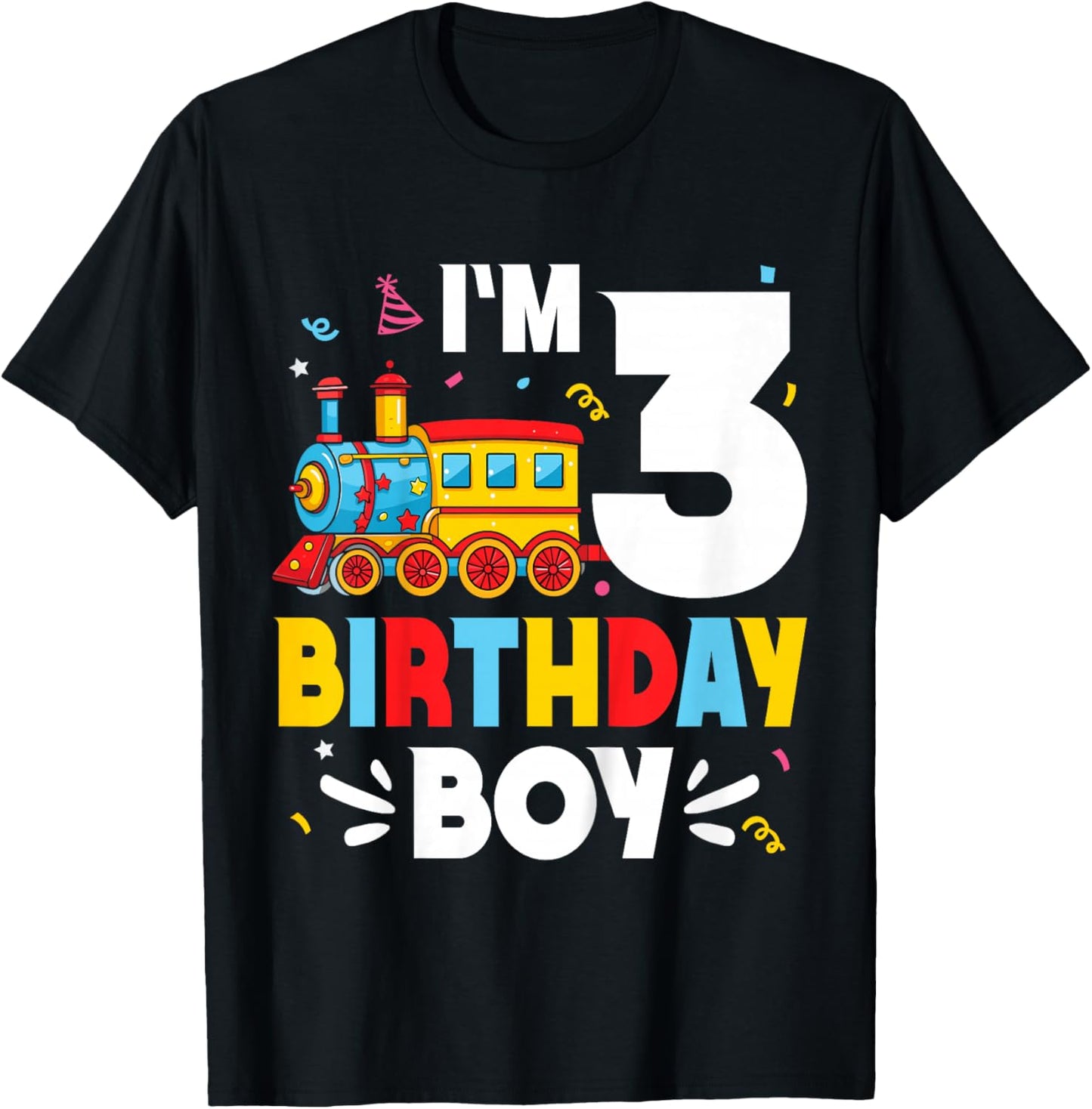 Kids I'm 3 Years Old Train Lover 3rd Birthday Boy Party T-Shirt - T-Shirt | Black