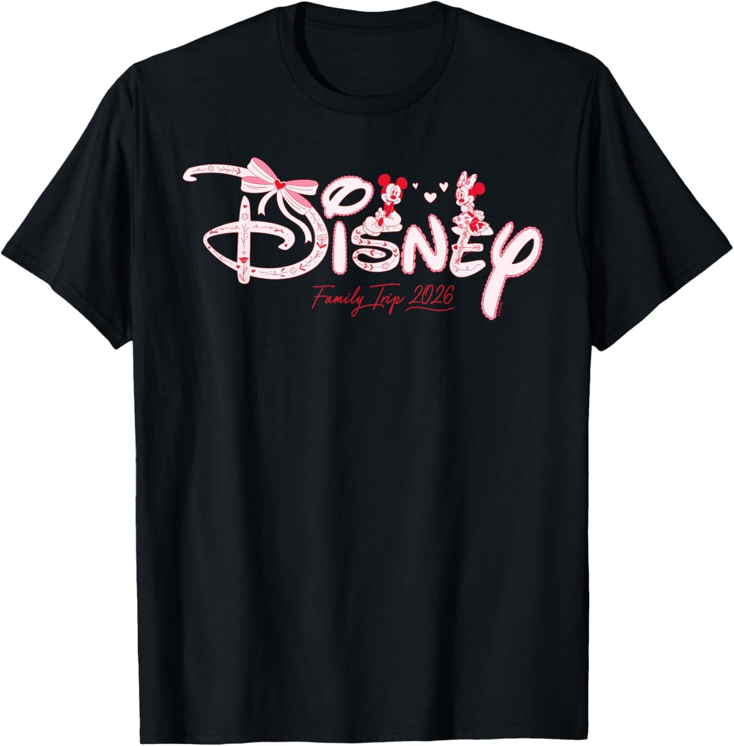 Disney Mickey & Minnie Coquette Valentine's Family Trip 2026 T-Shirt - T-Shirt | Black