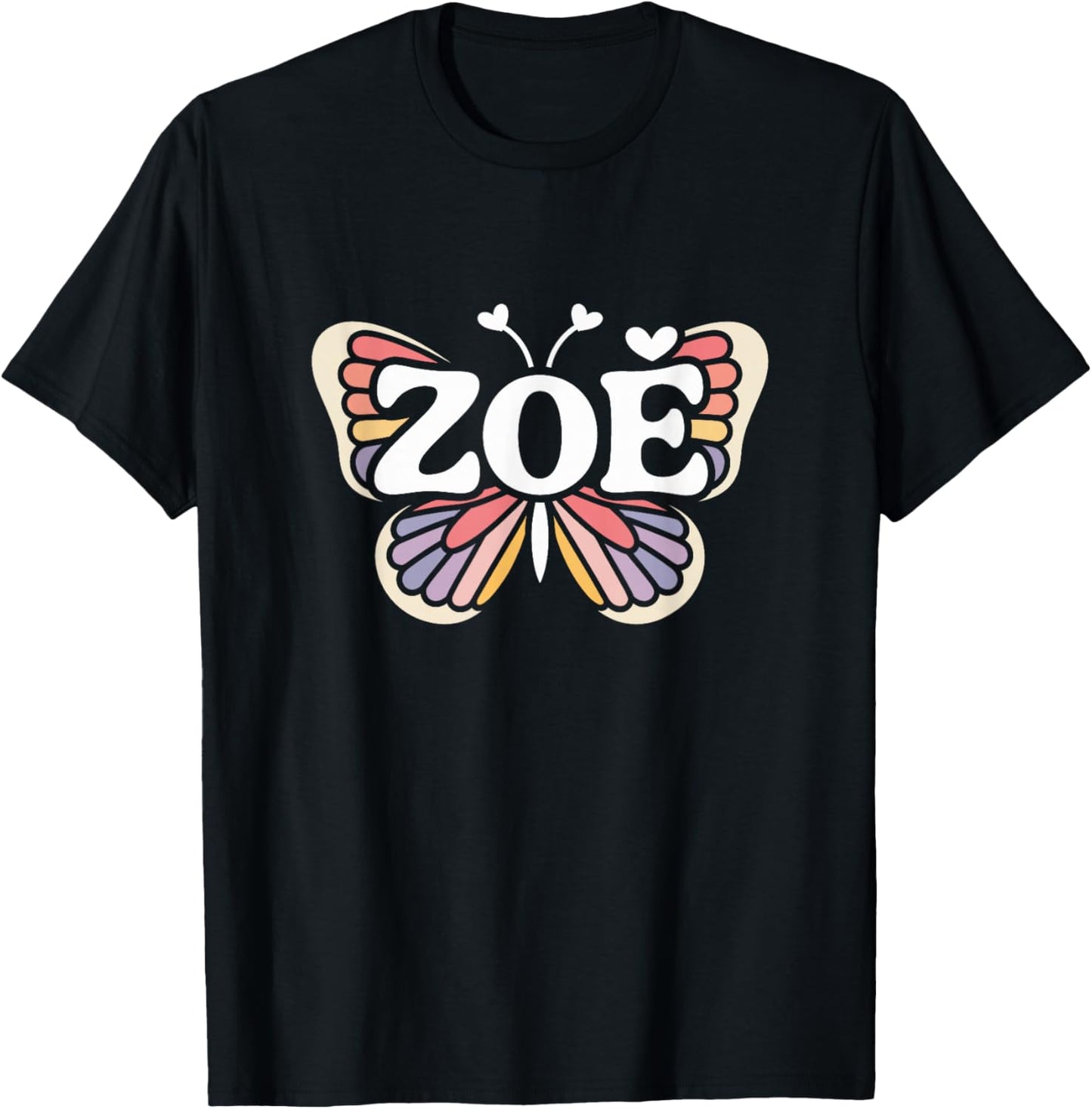 Zoe Butterfly - Personalized Cute Name Word Art T-Shirt - T-Shirt | Black