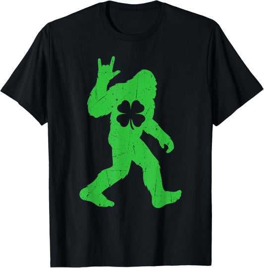 Funny St Patricks Day Bigfoot Shamrock Men Women Kids T-Shirt - T-Shirt | Black