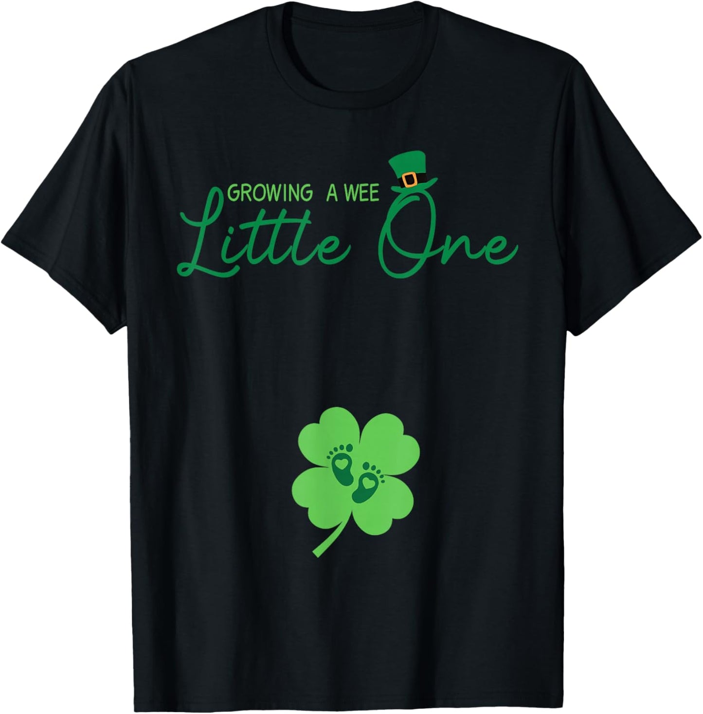 Groovy Growing A Wee Little One Pregnancy St Patricks Day T-Shirt - T-Shirt | Black