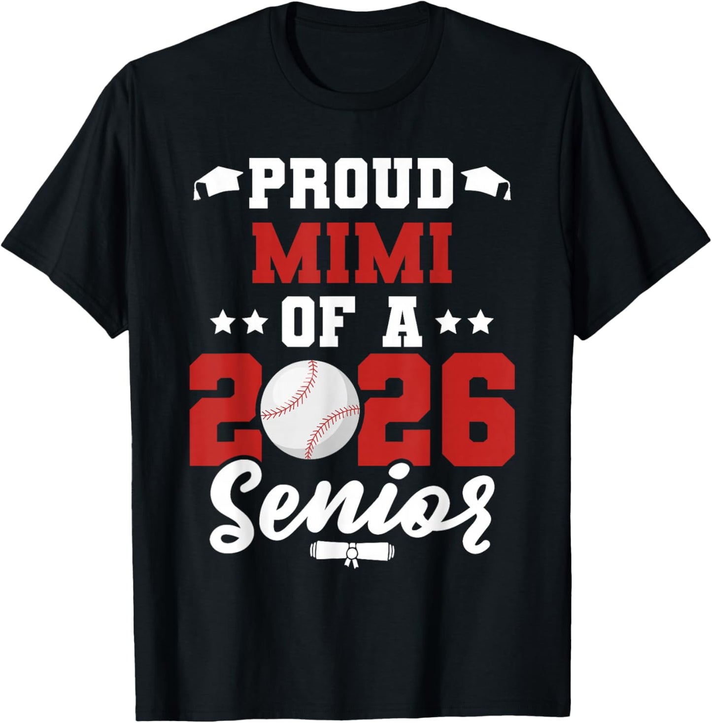 Class of 2026 Senior Year Baseball Mimi 2026 Graduate T-Shirt - T-Shirt | Black