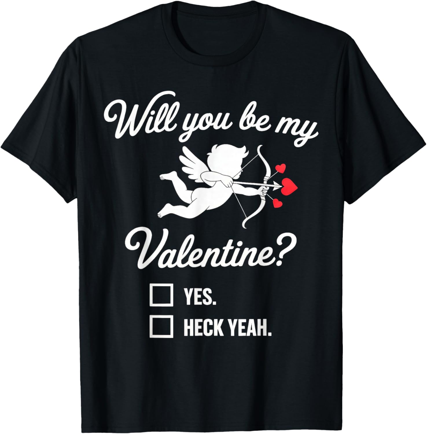 Will You be My Valentine, Heart Cupid T-Shirt - T-Shirt | Black