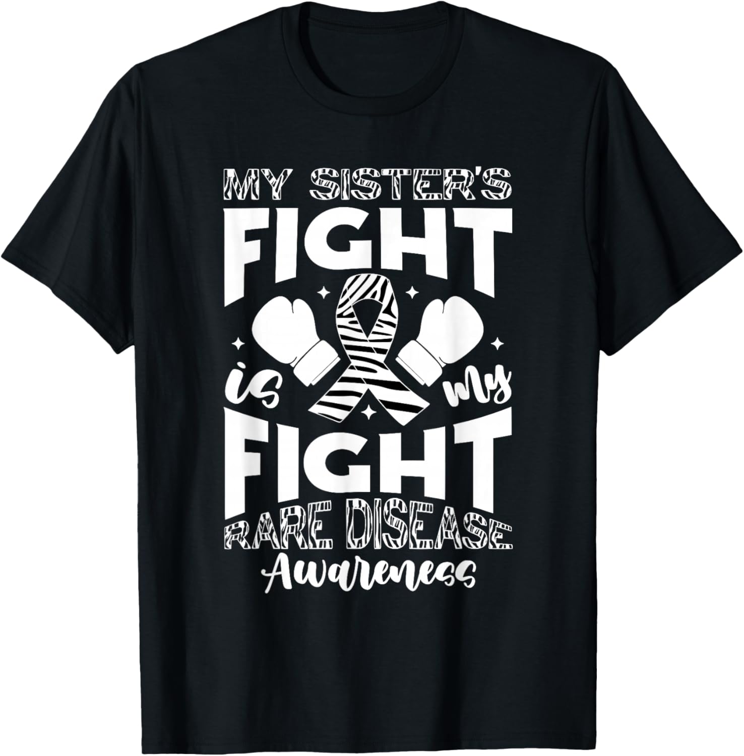 Rare Disease Awareness Sister Brother Zebra Ribbon T-Shirt - T-Shirt | Black