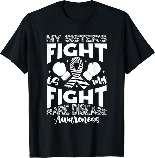 Rare Disease Awareness Sister Brother Zebra Ribbon T-Shirt - T-Shirt | Black