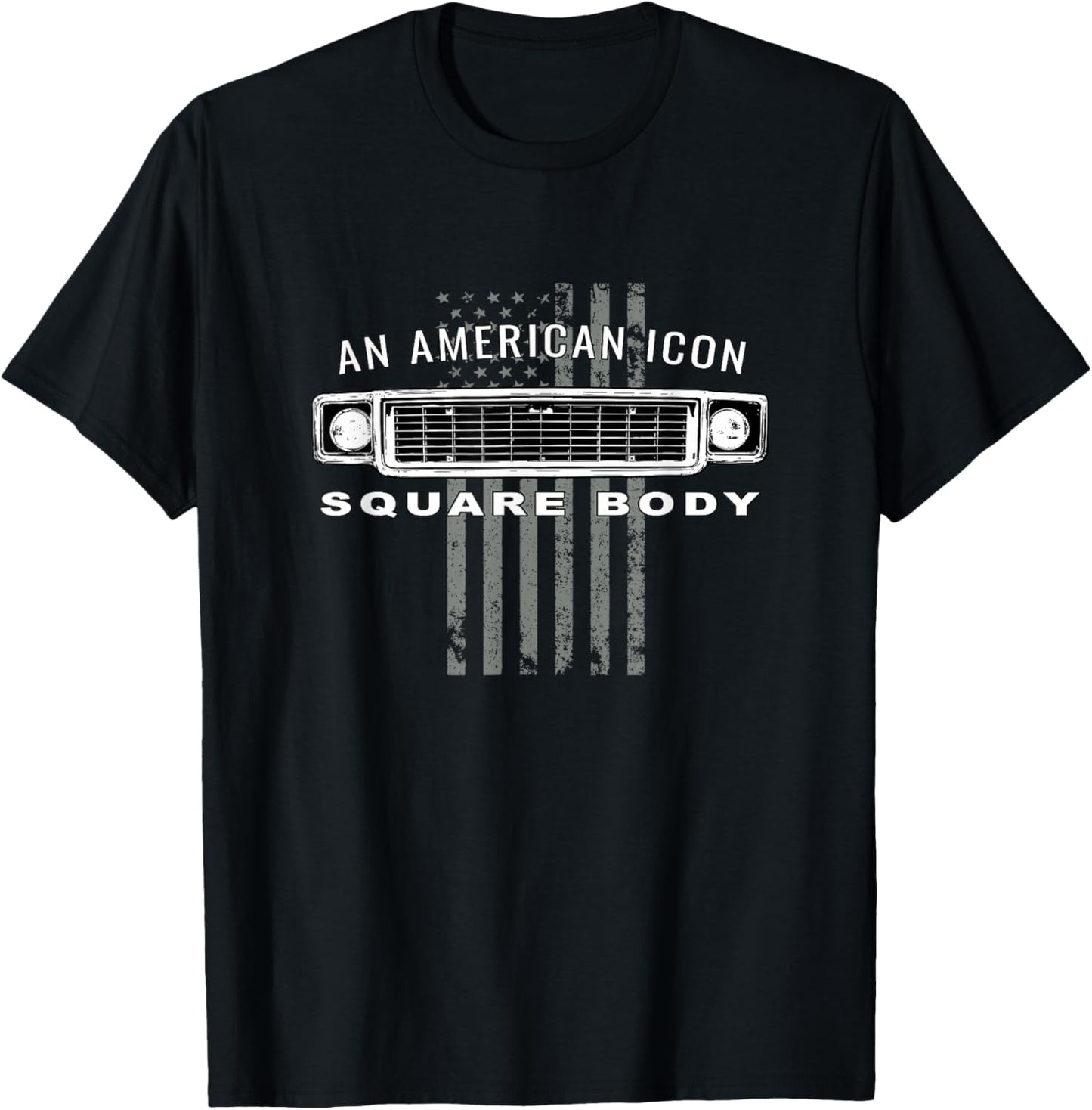 Square Body Grille with American Flag Design T-Shirt - T-Shirt | Black