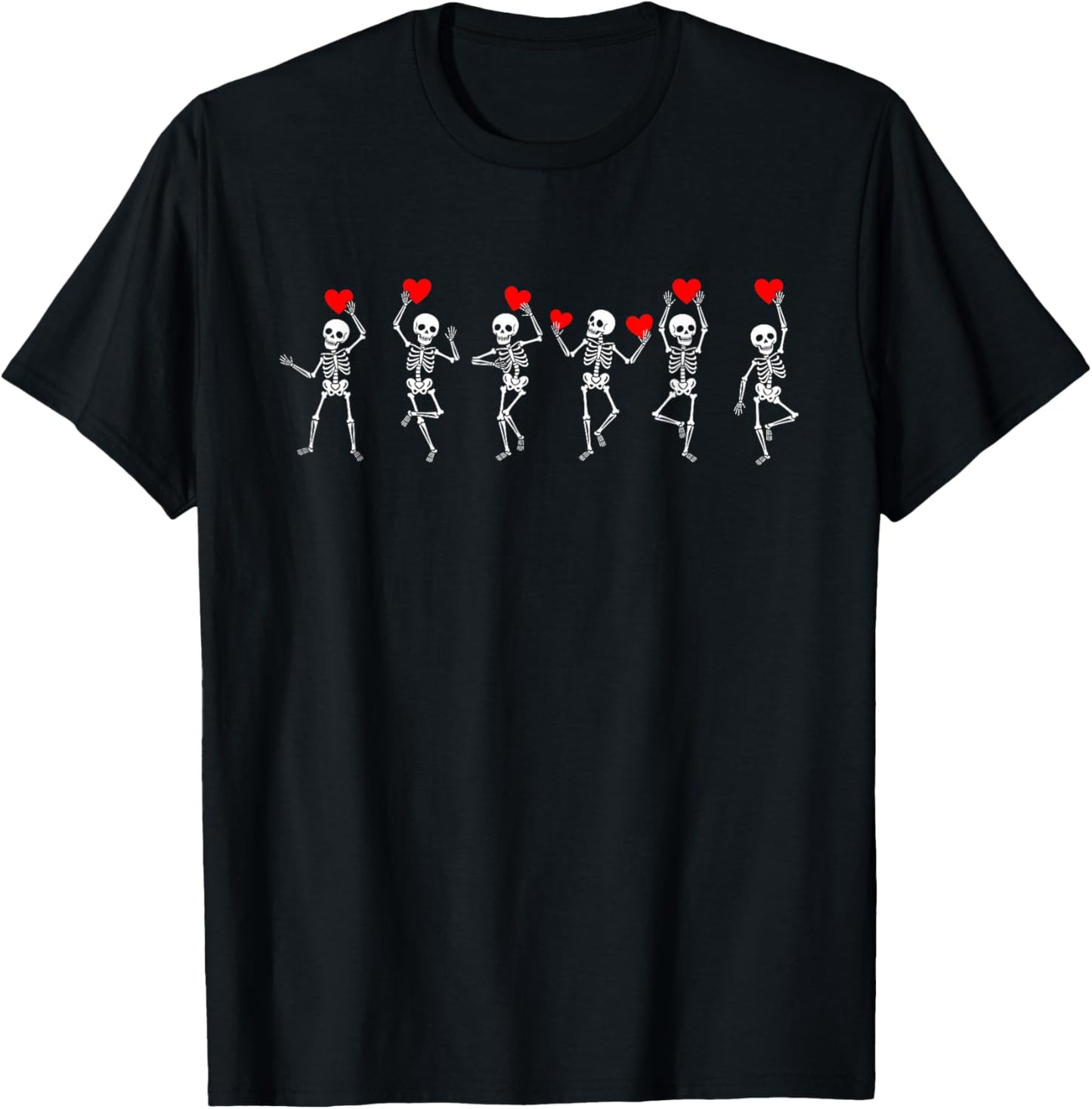 Valentine Dancing Skeleton Red Hearts Love Couple Matching T-Shirt - T-Shirt | Black