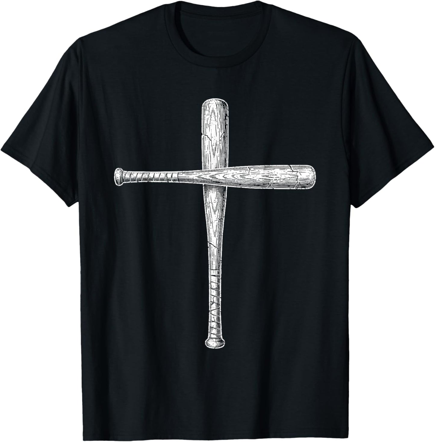 Cross Subtle Minimalist Christian Baseball Bats Faith Sports T-Shirt - T-Shirt | Black