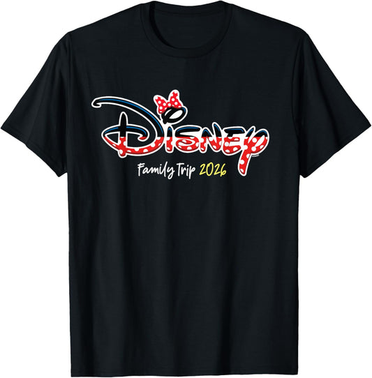 Disney Minnie Mouse Script Logo Family Trip 2026 Vacation T-Shirt - T-Shirt | Black
