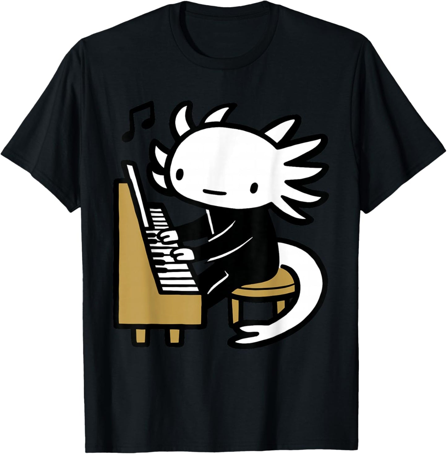 Axolotl Piano Player Cartoon Graphic T-Shirt - T-Shirt | Black