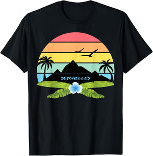 Seychelles Palm Trees Memory Island Praslin Beach Souvenir T-Shirt - T-Shirt | Black