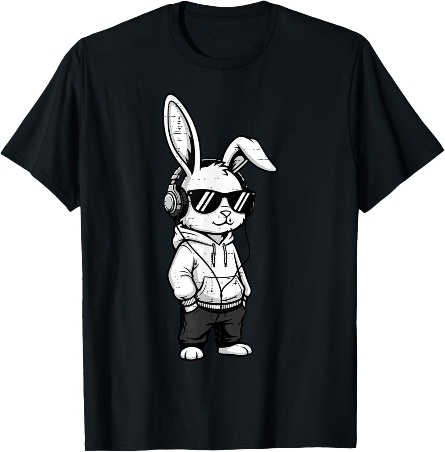 Easter Bunny Sunglasses Headphones Rabbit Men Women Kids T-Shirt - T-Shirt | Black