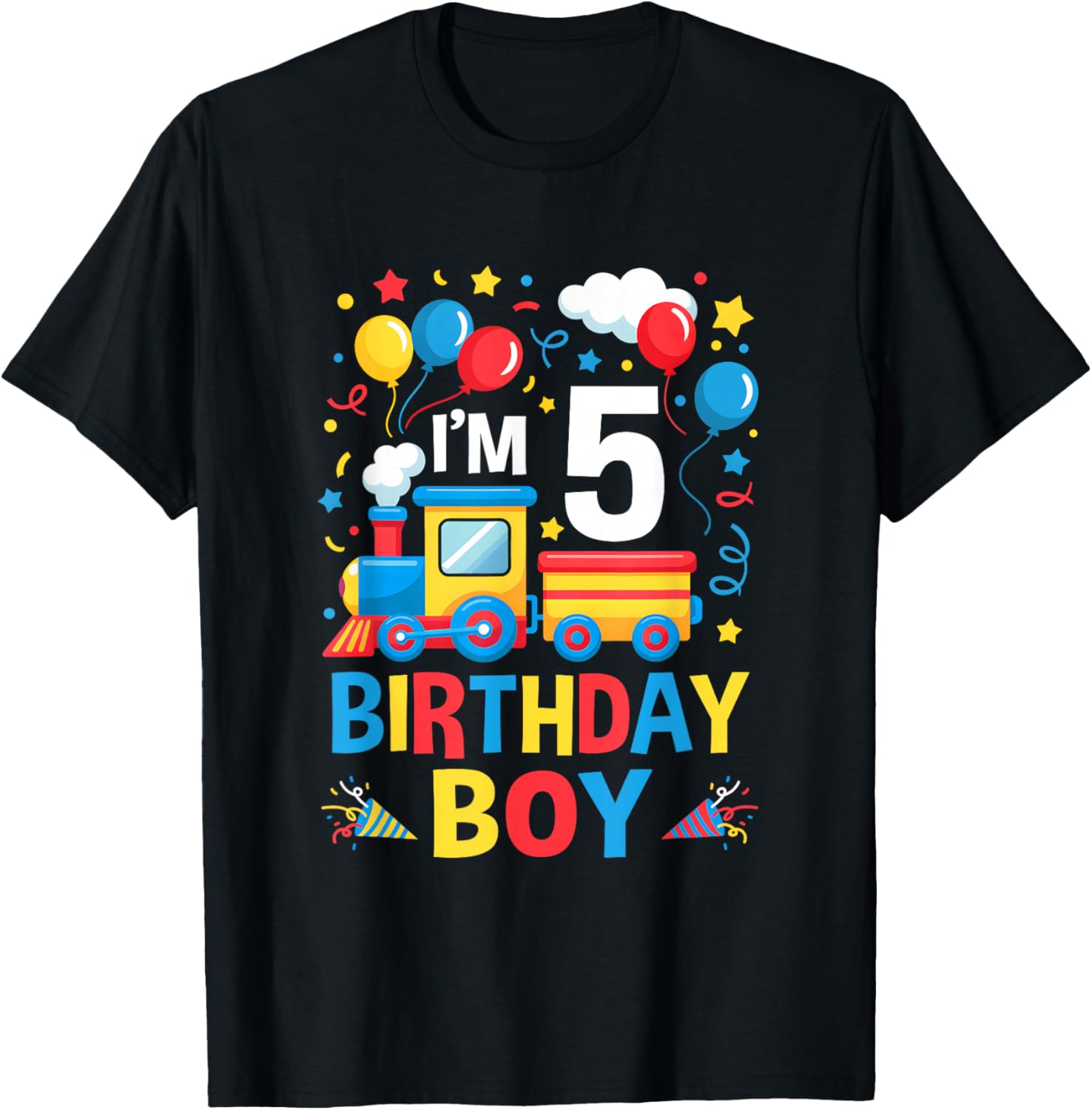 Five 5Yr 5Th Kids Boys Girls Train Birthday Boy 5 Years Old T-Shirt - T-Shirt | Black