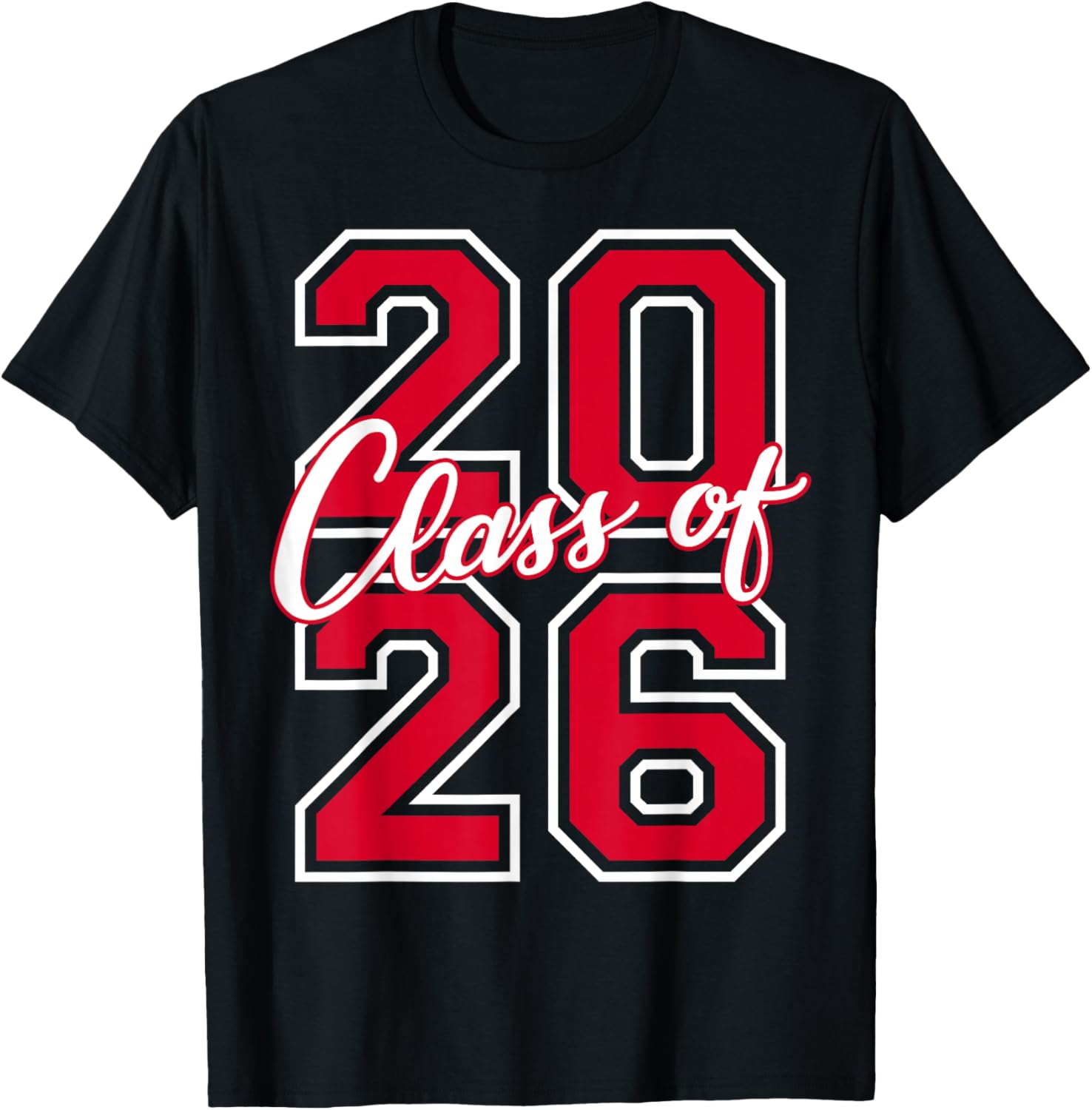 Class of 2026 Graduation Red with White Varsity Letters T-Shirt - T-Shirt | Black