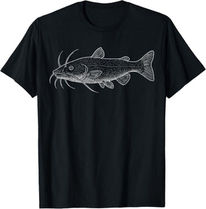 Catfish Illustration Fishing Fisher T-Shirt - T-Shirt | Black