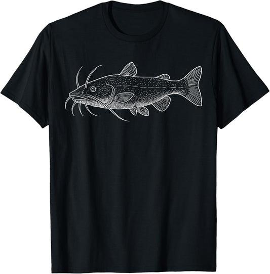 Catfish Illustration Fishing Fisher T-Shirt - T-Shirt | Black