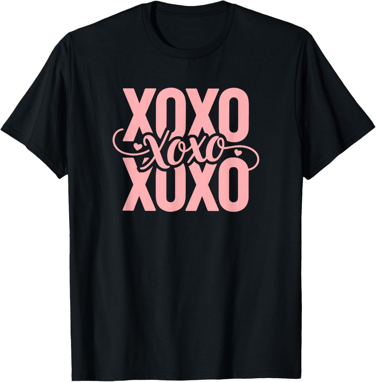 XOXO Hugs and Kisses Pink Retro Typography Valentine T-Shirt - T-Shirt | Black
