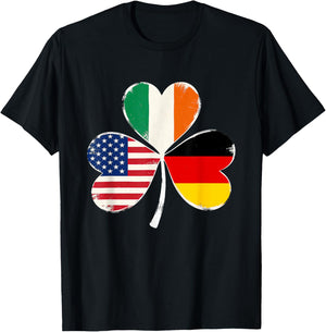 Irish American German Flag Shamrock St Patricks Day Lucky T-Shirt - T-Shirt | Black