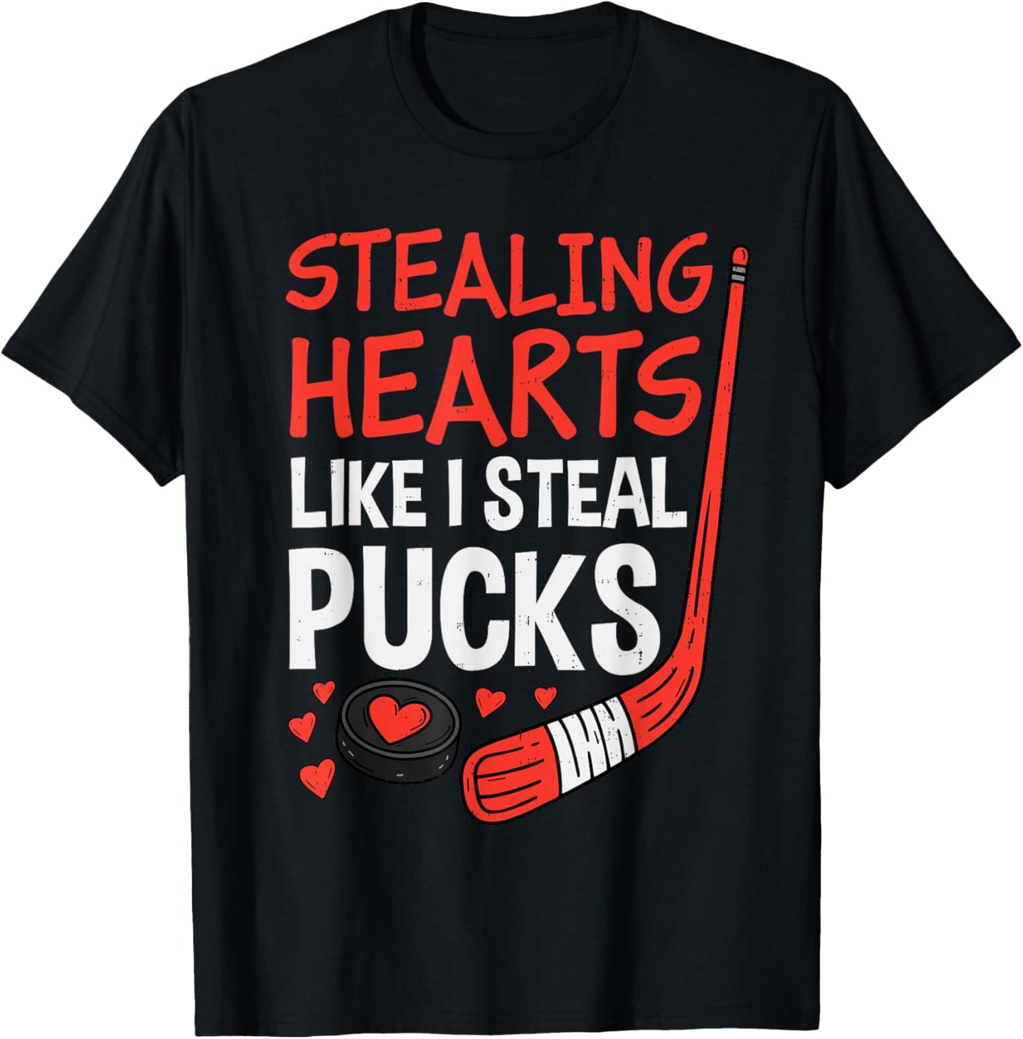 Stealing Hearts Stealing Pucks Hockey Valentines Day Men Boy T-Shirt - T-Shirt | Black