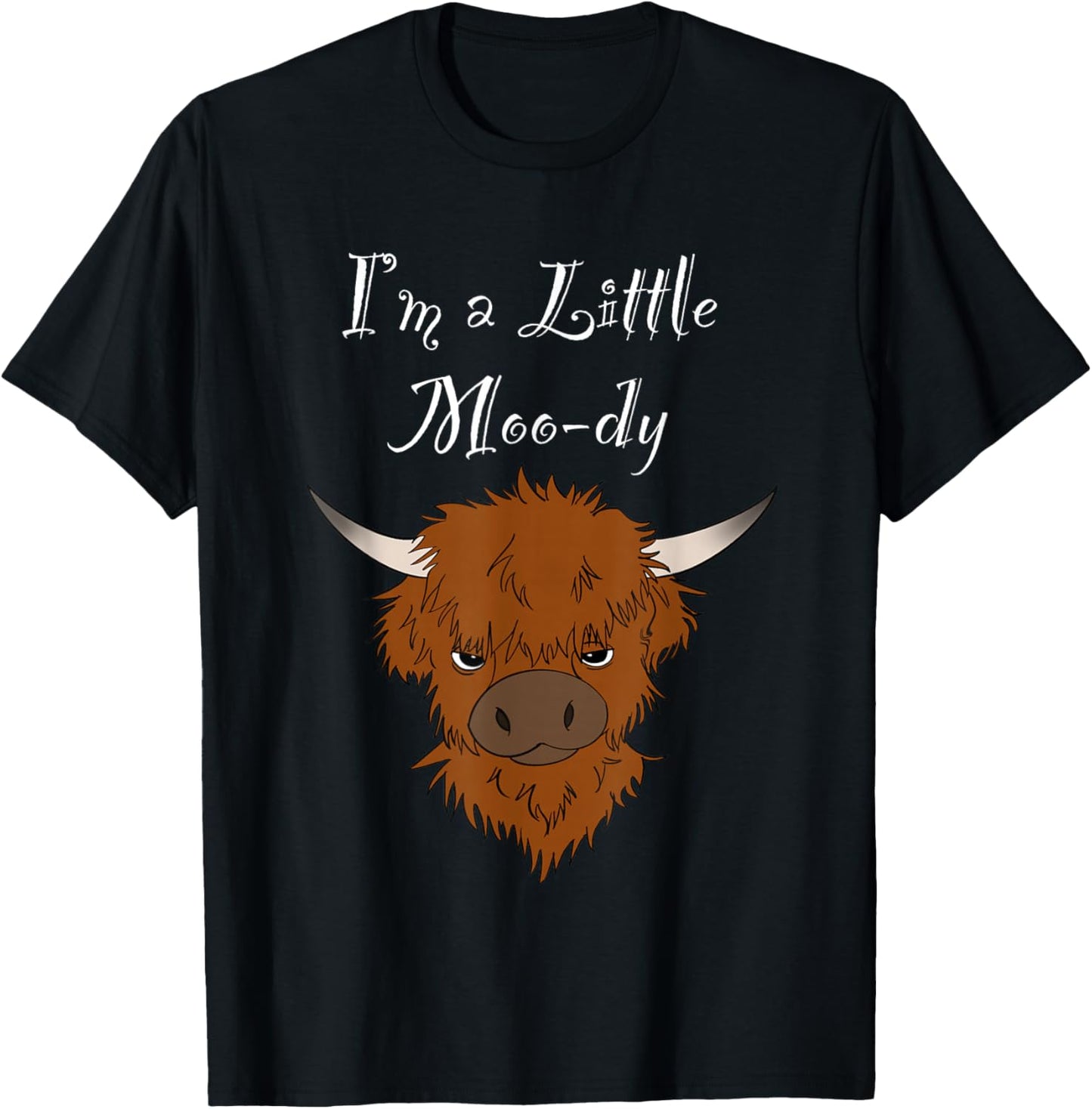 Cute Moody Highland Cow T-Shirt - T-Shirt | Black