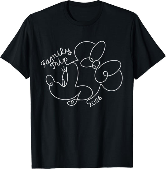 Disney Minnie Mouse Line Drawing Family Trip Vacation 2026 T-Shirt - T-Shirt | Black