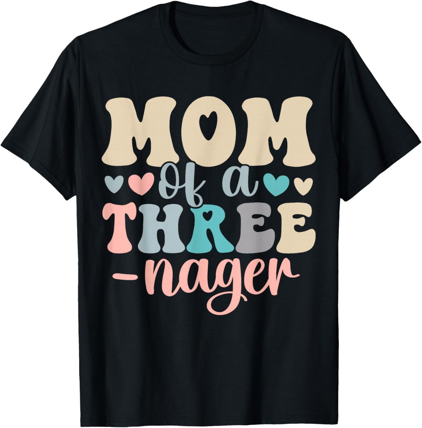 Mom of A Threenager 3rd Birthday Matching Family Boho T-Shirt - T-Shirt | Black