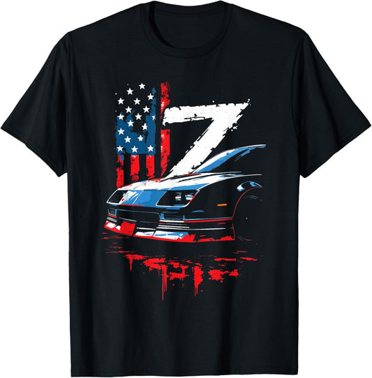 1985-1990 IROC Z Front Grill USA Flag Patriotic Muscle Car T-Shirt - T-Shirt | Black