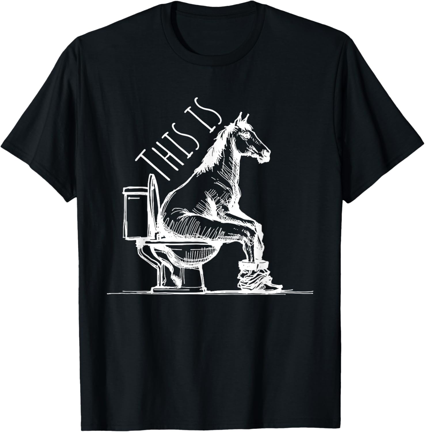Funny Horse on Toilet Joke Minimal Equestrian Farm T-Shirt - T-Shirt | Black