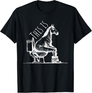 Funny Horse on Toilet Joke Minimal Equestrian Farm T-Shirt - T-Shirt | Black