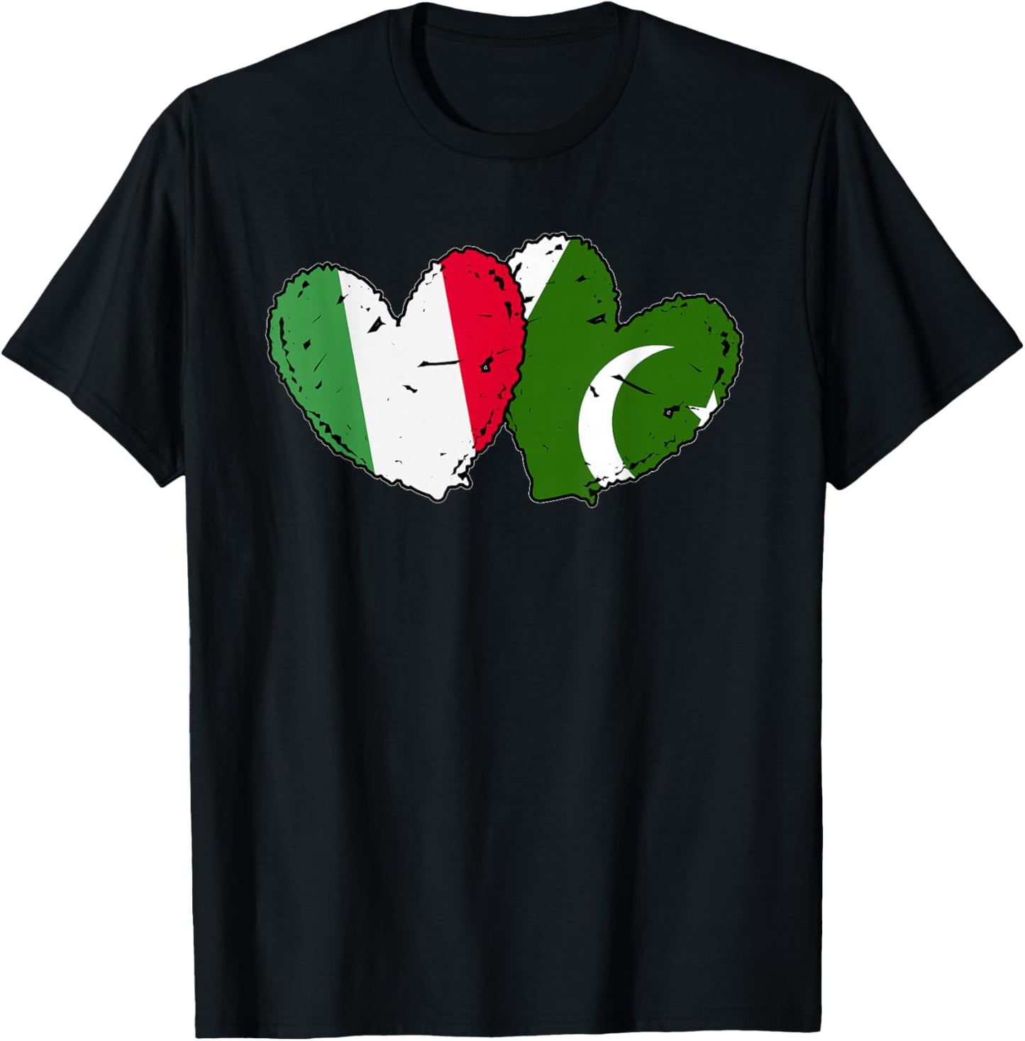 Italy Pakistan Heart Flags Italian Pakistani Culture T-Shirt - T-Shirt | Black
