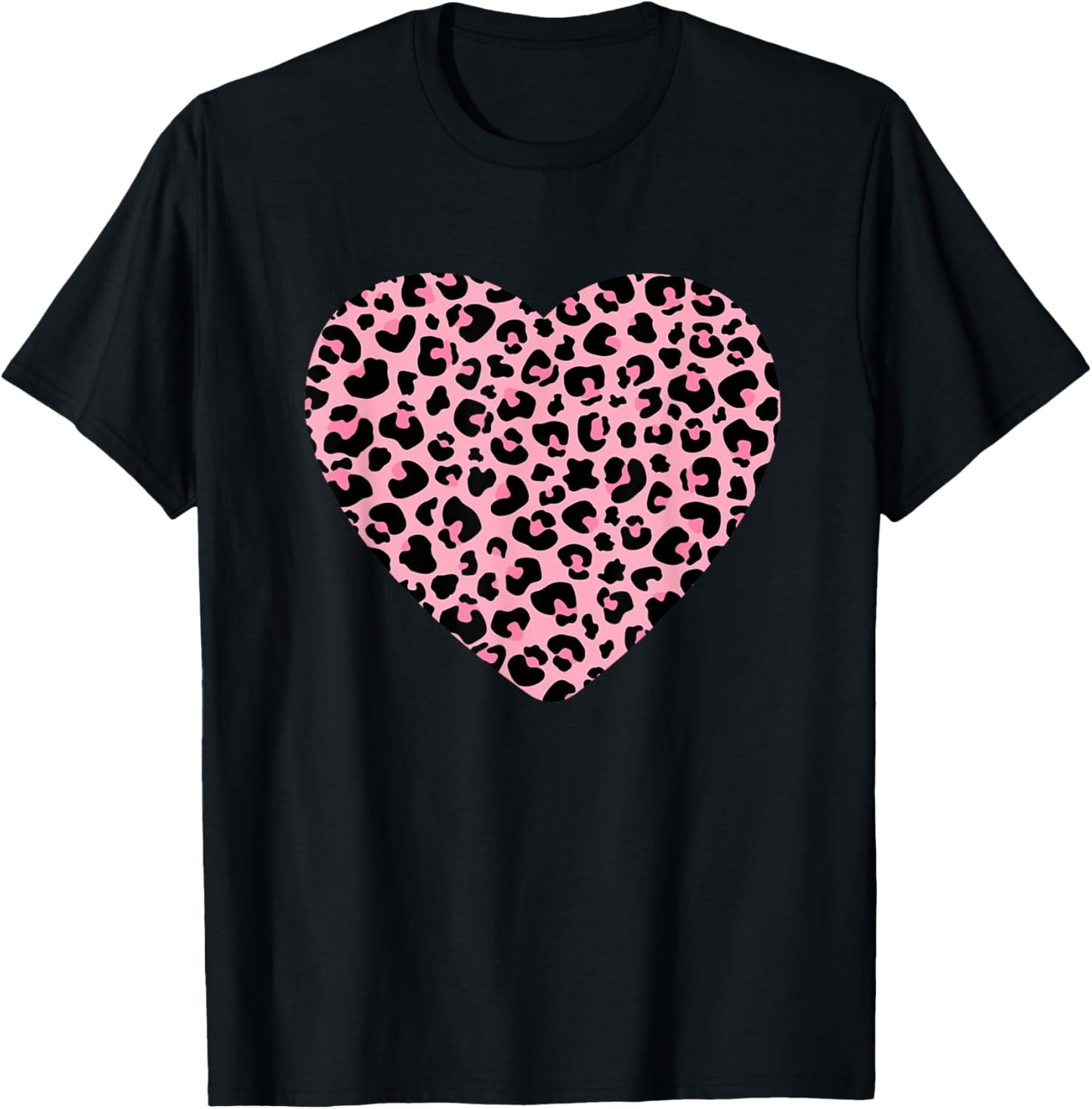 Leopard Cheetah Print Heart Pink Love Cute Girls & T-Shirt - T-Shirt | Black