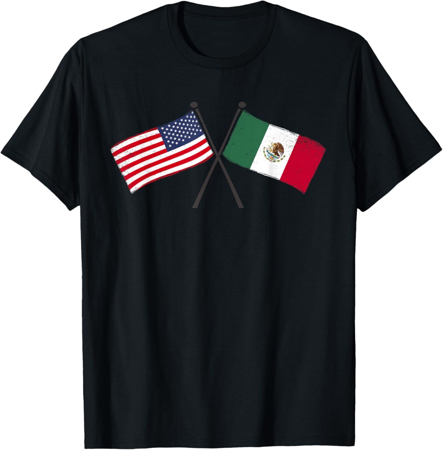 USA Mexico Crossed Flags American Mexican Friendship T-Shirt - T-Shirt | Black