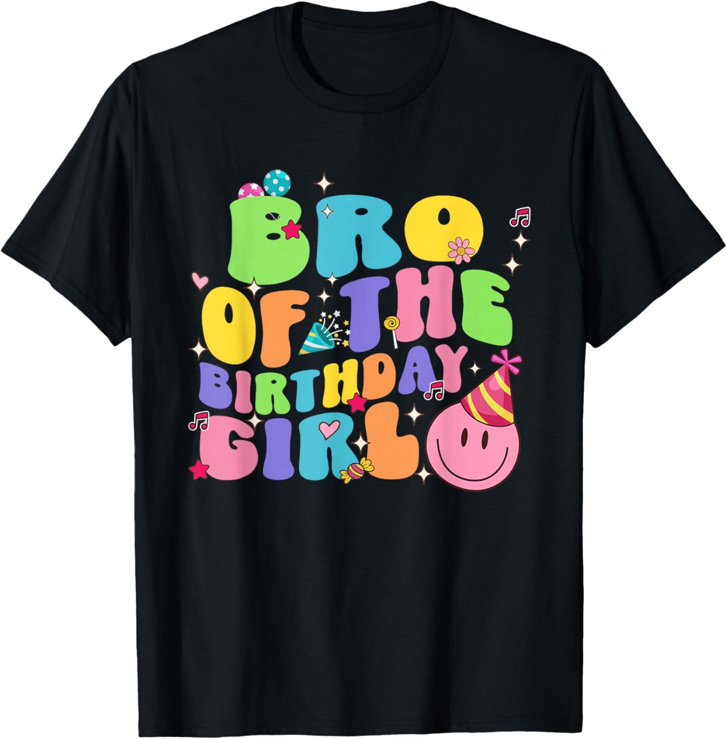 Bro of The Birthday Girl Family Groovy Birthday Party T-Shirt - T-Shirt | Black